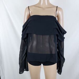 H&M Black Sheer Off-Shoulder Blouse Womens Large Edgy Minimalist Going Out Top
